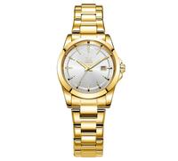 SHENGKE Minimalistische Quarzuhren für Frauen mit Datum Edelstahlarmband und modischem Farbzifferblatt (Gold-Silber)