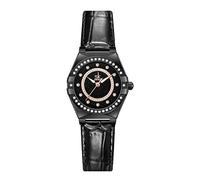 SHENGKE SK Fashion Damenuhren mit Kristall-Diamanten Damen-Armbanduhr mit echtem Leder- und Edelstahlband.(Black Leather)