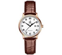 SHENGKE SK Klassische Business Damenuhren mit Edelstahlband und eleganter Damenuhr aus echtem Leder (Rosegold-Brown)