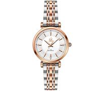 SHENGKE SK Klassische Frauen Uhren Mode Damen Kleid Uhr Solide Edelstahl Band Echtes Lederband(Silver-Rosegold)