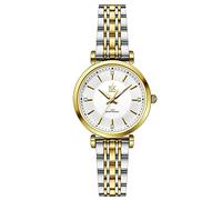 SHENGKE SK Klassische Frauen Uhren Mode Damen Kleid Uhr Solide Edelstahl Band Echtes Lederband(Silver-Gold)