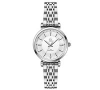 SHENGKE SK Klassische Frauen Uhren Mode Damen Kleid Uhr Solide Edelstahl Band Echtes Lederband(Silver)