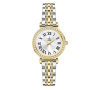 SHENGKE SK Modeuhr mit Kristallbesatz für Frauen mit römischen Ziffern, leicht ablesbares Zifferblatt (Silver-Gold)