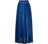 Shengwan Faltenrock Maxi Damen Langer Plisseerock Hohe Taille Grelle Farbe Rock Blau S