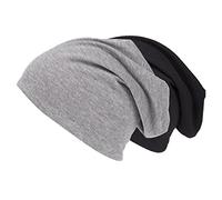 shenky Jersey Beanie | Frühlingsmütze | große Köpfe | dünne Sommermütze | haube Kopf | für Damen & Männer | lang | Unisex | Long Slouch Beanie | Doppelpack Schwarz + Grau