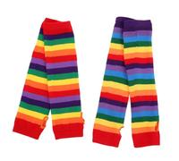 SHERCHPRY 2 Paar Fingerlose Regenbogen Handschuhe aus Strick Atmungsaktive Armstulpen für Damen Bunt Gestreifte Winterhandschuhe für Pride Events und Alltag