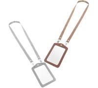 SHERCHPRY 2 Stück Vertikaler Ausweishalter aus Pu und Aluminiumlegierung Transparente Kartenhülle mit Schutzabdeckung Doppelseitig mit Lanyard für Arbeitskarten und Schülerkarten