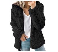sherpa fleecejacke damen,Teddy Fleecejacke Schwarz Hoodie mit ReißVerschluss Sherpa Fleece Jacke Teddyfleece Pullover Flauschige Warm Winter Bekleidung Mode Winterjacke mit Kapuze Kuschel Teddyjacke