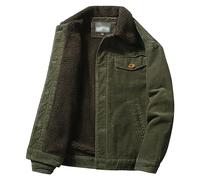 Sherpa gefütterte Herren-Cordjacke Button Down Pelzkragen Fleece Freizeitjacke Thermo-Cargo-Baumwolljacke (Armeegrün,M)