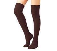 SherryDC Women's Cable Knit Thigh High Boot Socks Extra Long Winter Stockings Leg Warmers Dark Coffee