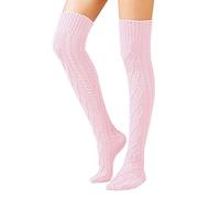 SherryDC Women's Cable Knit Thigh High Boot Socks Extra Long Winter Stockings Leg Warmers Light Pink
