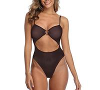 SHERRYLO Durchsichtiger einteiliger Badeanzug für Damen, durchsichtiger Body, Monokini, sexy Netz-Tanga, Teddy, Badeanzüge, einteiliger Micro-Bikini, Schwarz, Medium