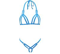 SHERRYLO G String Bikini Micro Bikinis Extreme Exposed Exotic Sexy Slutty Bathing Suit No Coverage Crotchless Lingerie Set Swimsuit Turquoise