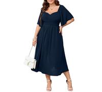 SHESTARR Damen-Midikleid, Übergröße, Herzausschnitt, kurze Ärmel, Hochzeitsgast, Cocktailkleid, A-Linie, fließendes Kleid, Marineblau, X-Large Mehr