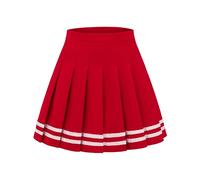 Shestellar Damen Falten-Minirock, hohe Taille, A-Linie, kurzer Rock mit dehnbarer elastischer Taille, für den Alltag, Rot-weißer Streifen, XX-Large