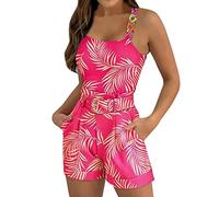 shesuseke Damen Shorts Set Ärmelloses Weste Top Elegant Sommer Top und Shorts Blumendruck Gürtel Set Bussiness Outfit Sexy Kurz Bekleidung Hosenanzug Slim Fit Streetwear Blazer Anzüge Kombi