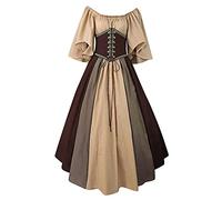 shesuseke Frauen Mode Kontrast Farbkleid Kurze Ärmeln solide farbige Kleidung Schnürung sexy Medievals Vintage-Kleider Kostüm Für Erwachsene Cosplay