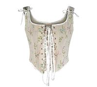shesuseke Frauen Sexy Bustier Korsett Top Reißverschluss Öse Lace Up Blumendruck Push Up Crop Tops Vintage Tank Top Party Clubwear Mieder Unterrock Dirndl