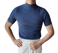 shesuseke Herren-T-Shirt mit halbem Rollkragen und kurzen Ärmeln aus Strick Männer Tshirt Kurzarm Freizeithemd Buissness Top Pullover Einfarbige Sweater