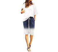 shesuseke Sommershorts Damen Mode Gradient Druck Hot Pants mit Kordelzug Bermuda Farbverlauf Baumwolle Flachs elastische Lange Hosen Strand Freizeit Hose