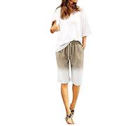 shesuseke Sommershorts Damen Mode Gradient Druck Hot Pants mit Kordelzug Bermuda Farbverlauf Baumwolle Flachs elastische Lange Hosen Strand Freizeit Hose