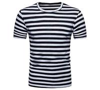 shesuseke T Shirt Herren Rundhals Kurzarm Shirt Regular Fit Streifen Print Sommer T-Shirt Atmungsaktiv Vintage Sommer Streetwear Kurzarm Tshirt Herren Freizeithemd Buissness Sommershirt