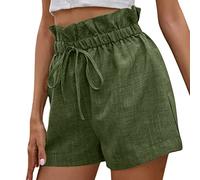 shesuseke Yogahose Damen Weites Bein Leinen Shorts Hoher Taille Cpri Hose Loose Fit Damenhose mit Kordelzug Übergröße Lose Hose Lang Bein Strandhose
