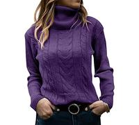 Shevog Rollkragenpullover Pullover für Damen Slim Fit Langarm Strickpullover Top, violett, 32-34
