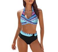 Shffuw Badeanzug Damen Bikini Set Tummy Control V Neck Halterneck Schwimmanzug Damen Neckholder Rückenfrei Bauchweg High Waist Bikini Set Push Up Sexy V Ausschnitt Zweiteiliger Badeanzüge Bademode