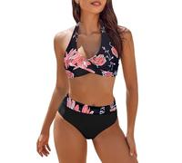 Shffuw Badeanzug Damen Bikini Set Tummy Control V Neck Halterneck Schwimmanzug Damen Neckholder Rückenfrei Bauchweg High Waist Bikini Set Push Up Sexy V Ausschnitt Zweiteiliger Badeanzüge Bademode