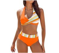Shffuw Badeanzug Damen Bikini Set Tummy Control V Neck Halterneck Schwimmanzug Damen Neckholder Rückenfrei Bauchweg High Waist Bikini Set Push Up Sexy V Ausschnitt Zweiteiliger Badeanzüge Bademode