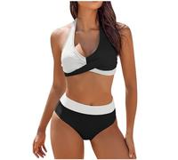 Shffuw Badeanzug Damen Bikini Set Tummy Control V Neck Halterneck Schwimmanzug Damen Neckholder Rückenfrei Bauchweg High Waist Bikini Set Push Up Sexy V Ausschnitt Zweiteiliger Badeanzüge Bademode