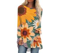 Shffuw Blusen & Tuniken FüR Damen,Oberteile Damen Elegant,Oversize Long Sleeve Crew Neck Tops FüR Damen,Baumwolle Basic Langarmshirt,Casual Spring Sommer Cotton Tunika Damen,Casual Blusenshirt Women