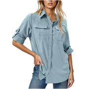 Shffuw Damen Safari Shirts UPF 50 UV Sun Protection Sommer Quick Dry Hemdbluse Long Sleeve Hiking Walking Fishing Casual Outdoor Travel Safari Kleidung Button Down Basic Sport Work Tops with Pockets