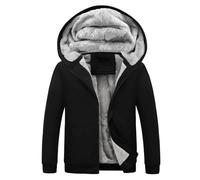 Shffuw Gepolsterte Kapuzenjacke für Herren mit Reißverschluss und Kapuze, Herren-Sweatshirt mit Kapuze, Herren-Cardigan, gefütterte und verdickte, einfarbige Pufferjacke Oberteil Herren (5-Black, XXL)