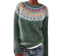 Shffuw Norweger Pullover Damen Kaschmir Winterpullover Elegant Bunt Cashmere Strickpullover Wollpullover Rundhals, Langarm, GroßE GrößEn Bequem Weich Knit Sweater, Warm Herbst Winter Outfit Jumper