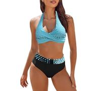 Shffuw Women's Bikini Set Tummy Control V Neck Halterneck Wrap Look High Waist Two Piece Swimsuit Crossed Floral Pattern Swimwear Bikini Top + Bottoms Womens Sets Badeanzüge für Damen