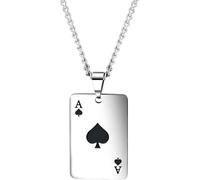 SHGDAIO Mädchen-Accessoires 925 Sterling Silber Pik-Ass-Halskette für Männer und Frauen, Poker-Ass Glückspik-Ass Herren-Halskette Poker-Anhänger, Pokerkarte Pik-Ass-Anhängerkette, Spielkarte