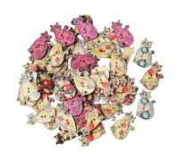 SHIDXIB Holzknöpfe mit Cartoon-Katzenmotiv, mehrfarbig, 2 Löcher, handgezeichnete Materialien zum Nähen, Basteln, Scrapbooking, DIY, zufällige Farbe, 30 x 18 mm, 100 Stück