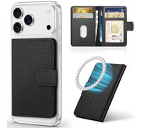 SHIELDON Echtleder Wallet für MagSafe Phone Wallet, [RFID Blocker] [Dünn] [Abnehmbare] [6 Kartenfächer] Magnetische Geldbörse Tasche Kompatibel für iPhone 17/16/15/14/13/12 Serie - Litschi Schwarz