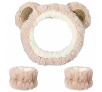 SHIFANQI Niedliches Hautpflege-Stirnbänder und Armbänder, Set für Damen, Make-up, 3 Stück, Braun