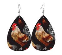 Shine Hahn-Ohrringe für Damen, tropfenförmig, Leder, doppelseitig, baumelnd, leicht, Damen-Ohrschmuck, Schmuck, modisch, Geburtstagsgeschenk