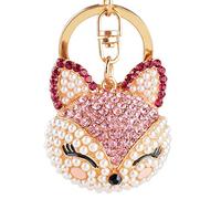 Shining crown süßer Fuchs Strass Schlüsselanhänger für Frauen funkelnde Legierung Taschen-Geldbörsen-Dekorationsanhänger Charm-Auto-Schlüsselanhänger süßes Taschenzubehör (Pink)