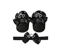 SHINLHUA Crowns Bowknot Prinzessin Schuhe und Stirnband Set für 0-6 Monate Baby Weiche Baumwolle Polyester Mischung Kopfbedeckung Foto Zubehör, Schwarz , Einheitsgröße