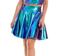 Shiny Metallic Rock Damen Metallischer Faltenrock PU Lederrock Minirock Damen Sexy Hohe Taille Gefaltete Skater Rock Modischer Glitzer Rock Plisseerock Röcke Tanz Tutu für Party Club Karneval Kostüm
