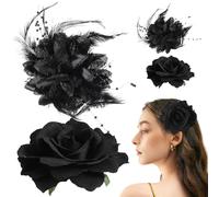 SHINYPASING Blumen Haarspangen 4 Stück Schwarz mit Rosen Haarschmuck für Frauen und Teenager Party und Festival Accessoires