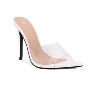 Shion ShaaYii Damen-Sandalen mit spitzer Zehenpartie, Stiletto-Absatz, transparenten Riemen und hohem Absatz, Pantoletten für Damen, Weiss/opulenter Garten, 39 EU