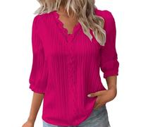 Shirt 3/4 Arm Damen, Sportshirt Damen Locker, Spitzen Oberteile Elegante Blusen Tuniken Tops Sommer Basic Shirt 3/4 Arm Bluse Tunika Große Größen Sale Angebote