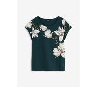 T-Shirt BONPRIX, Damen, Gr. 36/38 (S), tiefgrün floral, Jersey, Obermaterial: 95% Baumwolle, 5% Elasthan, bedruckt, unifarben, bequem hüftbedeckend, Rundhals, angeschnitten, Shirts T-Shirt, bequeme Pa