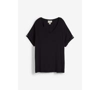 T-Shirt BONPRIX, Damen, Gr. 44/46 (L), schwarz, Jersey, Obermaterial: 95% Viskose, 5% Elasthan, oversize hüftbedeckend, V-Ausschnitt, angeschnitten Umschlagsaum, Shirts T-Shirt, Oversize-Passform, V-A
